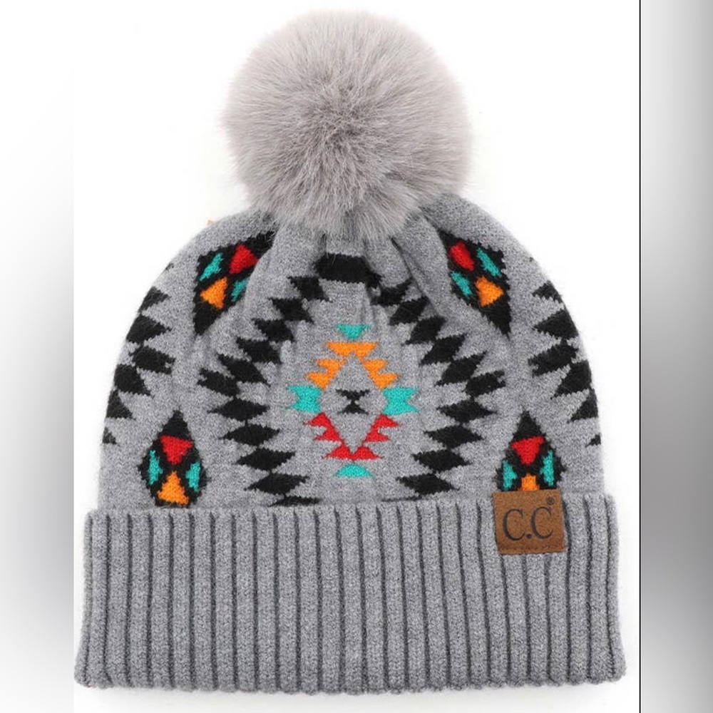 NEW C.C. Aztec Pattern Beanie-Grey